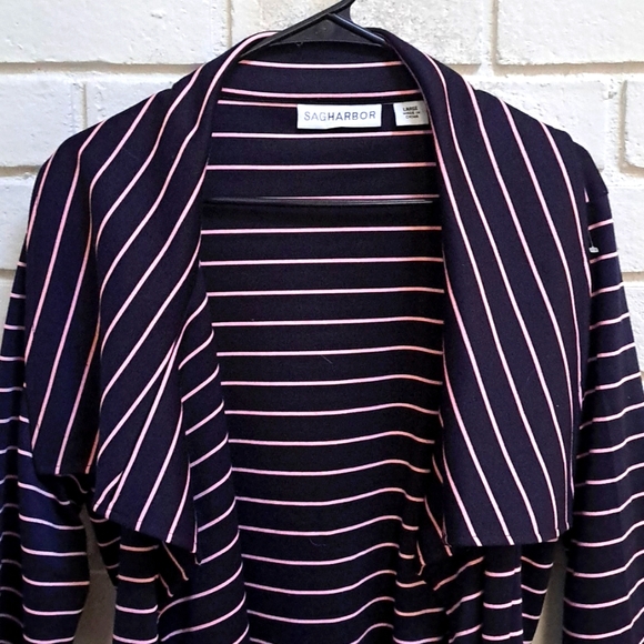 Sag Harbor Navy & Pink Striped Oversized Open Front Blazer. Size Large NWOT - Picture 2 of 8